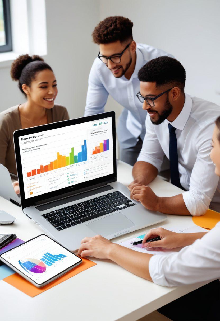 A welcoming scene featuring a diverse group of people joyfully comparing insurance quotes on laptops and tablets, surrounded by symbols of financial security like shields and locks. Incorporate a bright and inviting color palette to evoke feelings of trust and affordability. Include elements suggesting modern technology, like digital interfaces and charts, to emphasize the online aspect of finding quotes. super-realistic. vibrant colors. white background.